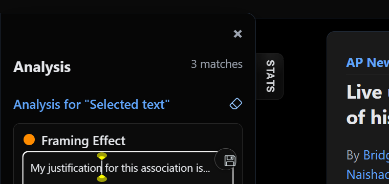 Edit mode selected-text header with the clear-selection control