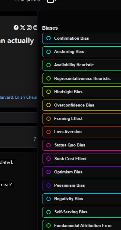 Edit mode showing the reasoning panel beside the highlighted article text
