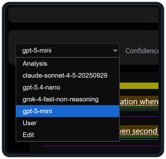 Analysis page analysis selector dropdown